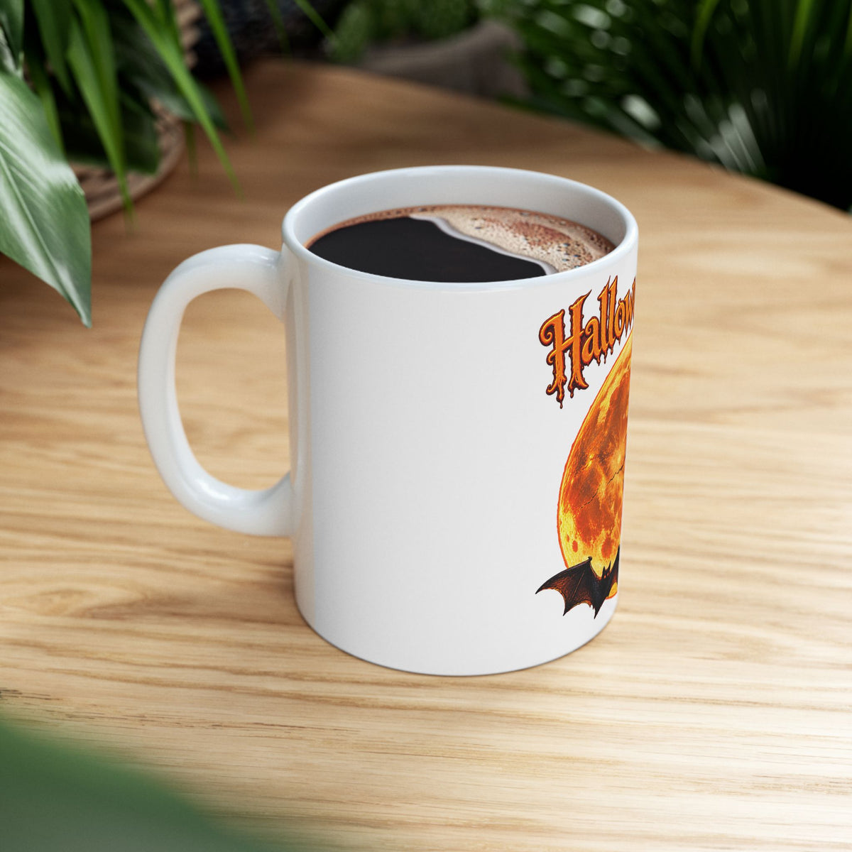Halloween Night Moon Mug | Bat Silhouette Ceramic Mug