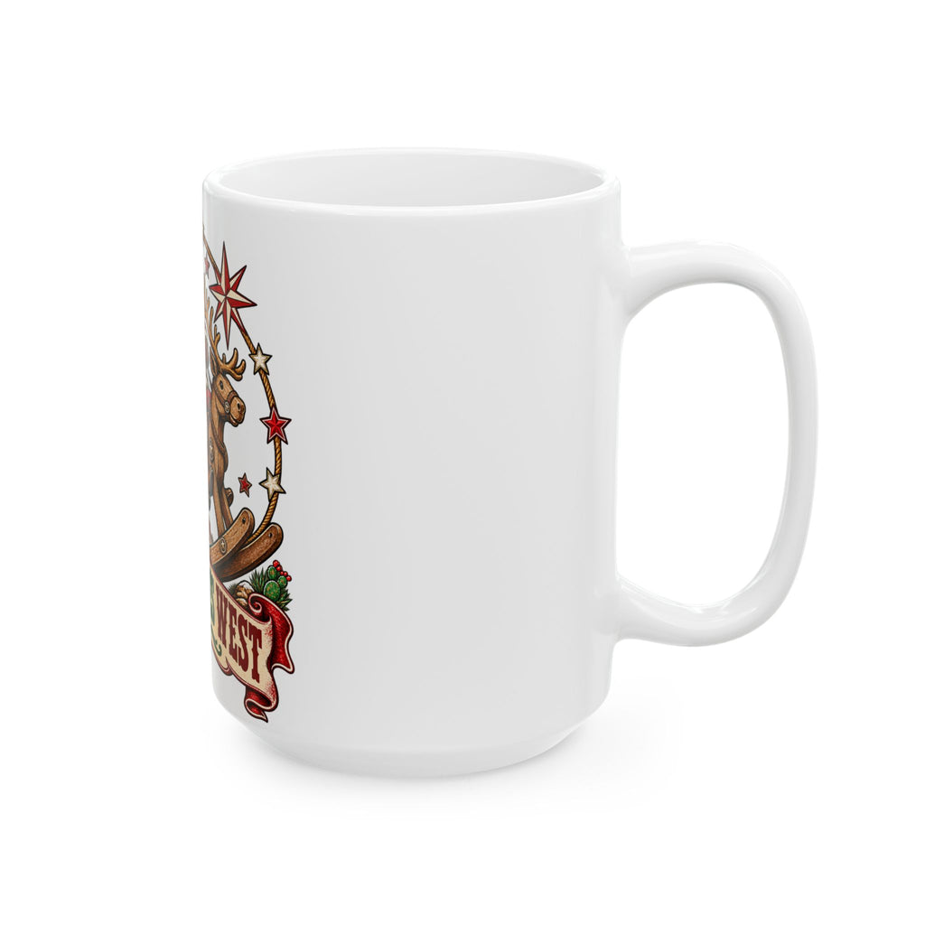 Santa on Rocking Reindeer Mug | Winter Rides West Christmas Coffee Cup