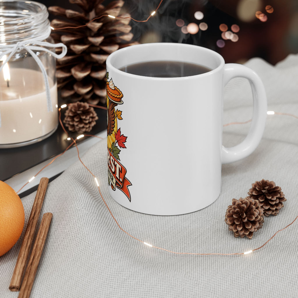 Thanksgiving Turkey Mug - "Pie First, Questions Later" Ceramic Coffee Cup