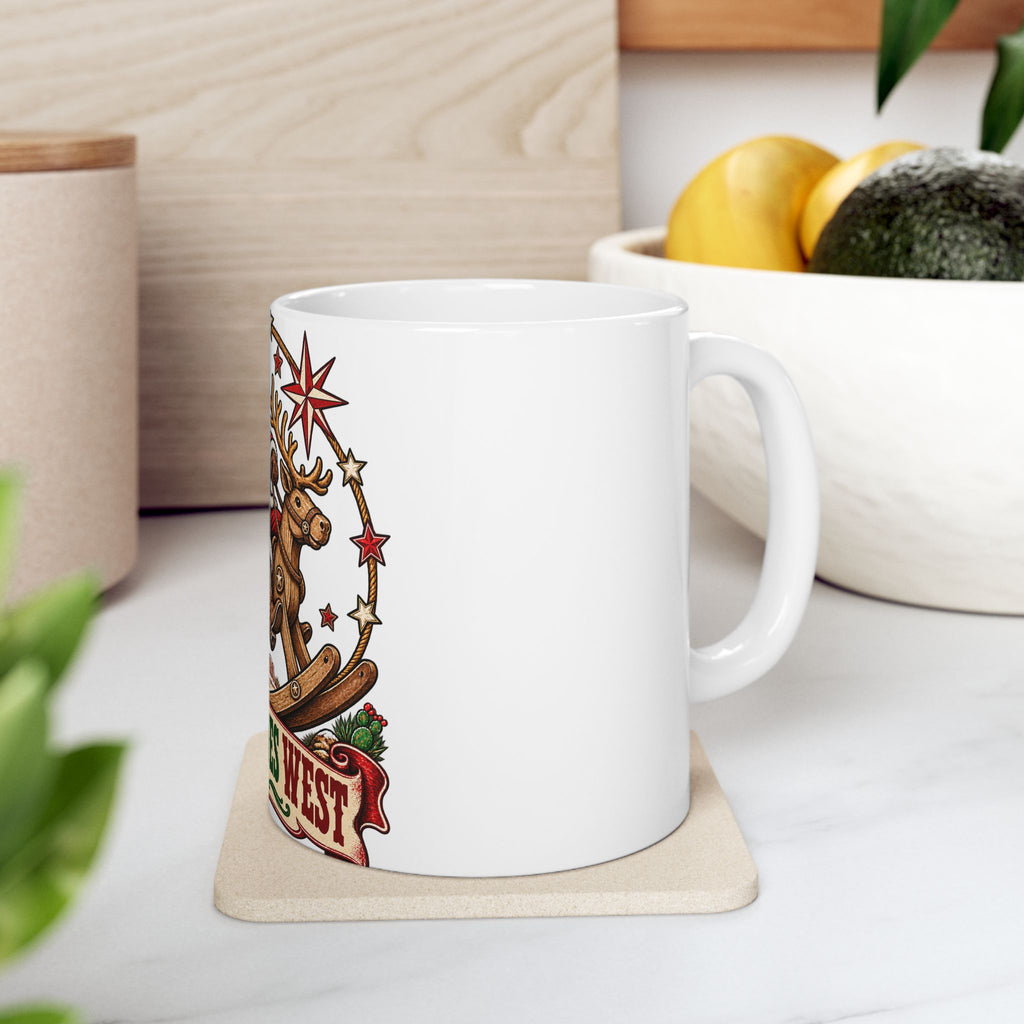 Santa on Rocking Reindeer Mug | Winter Rides West Christmas Coffee Cup