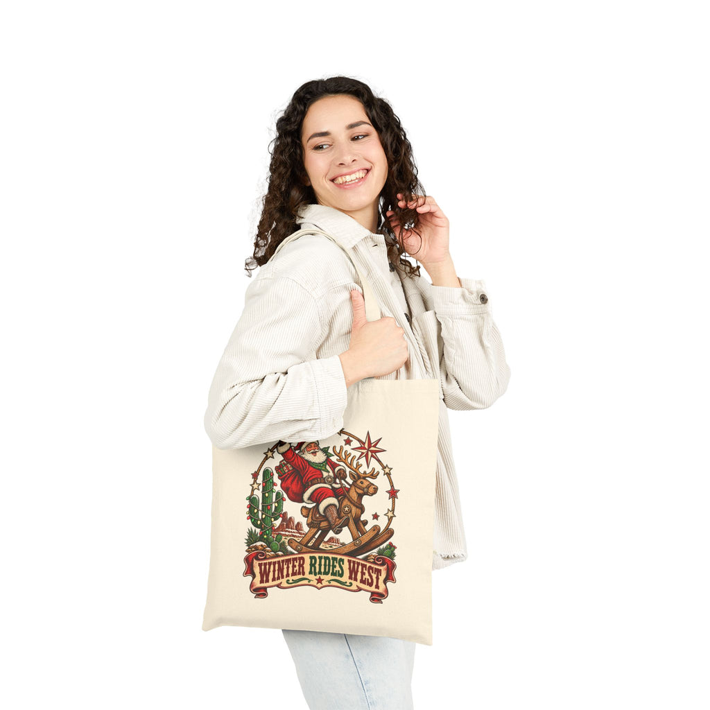 Western Santa Riding Reindeer tote | Vintage Christmas western holiday design