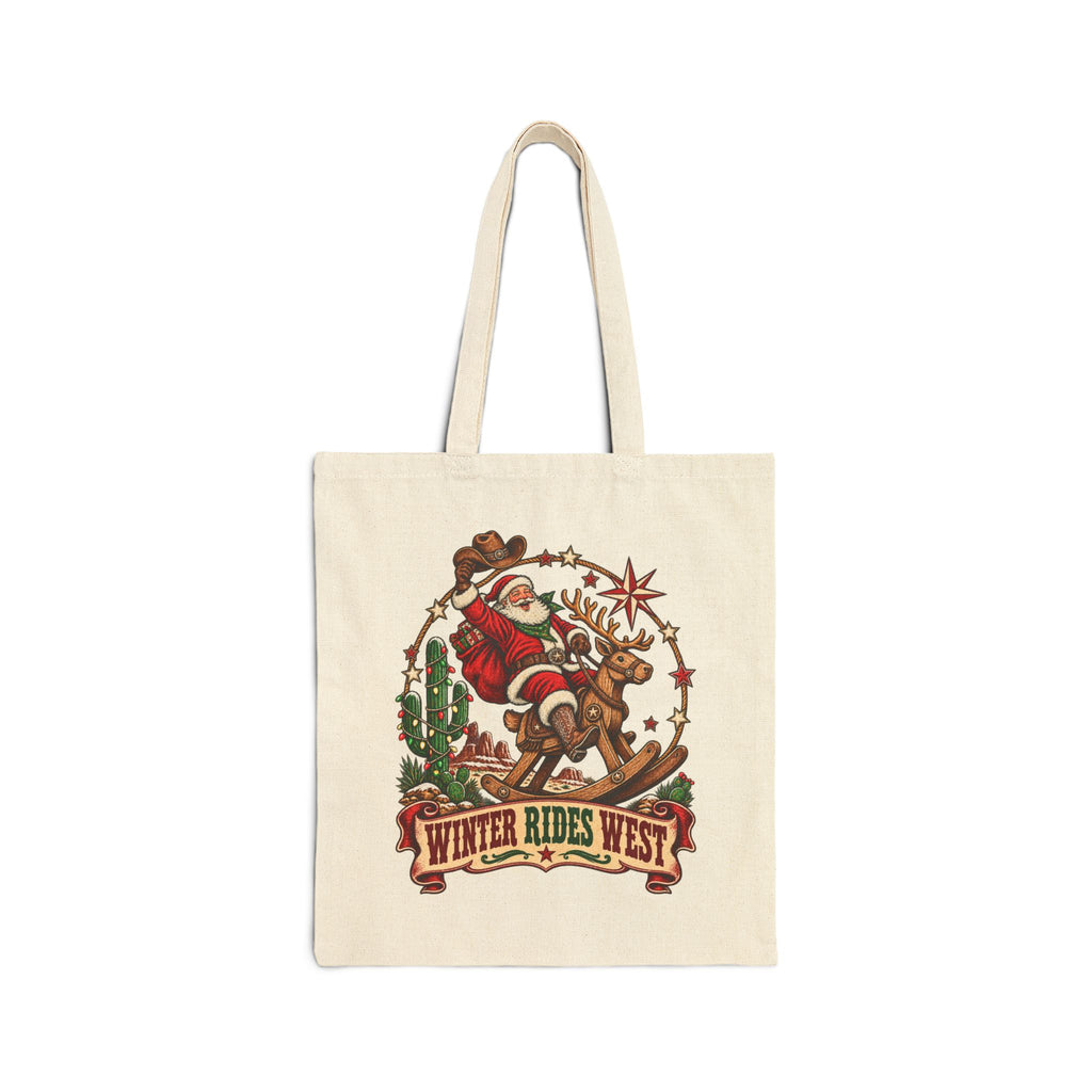 Western Santa Riding Reindeer tote | Vintage Christmas western holiday design