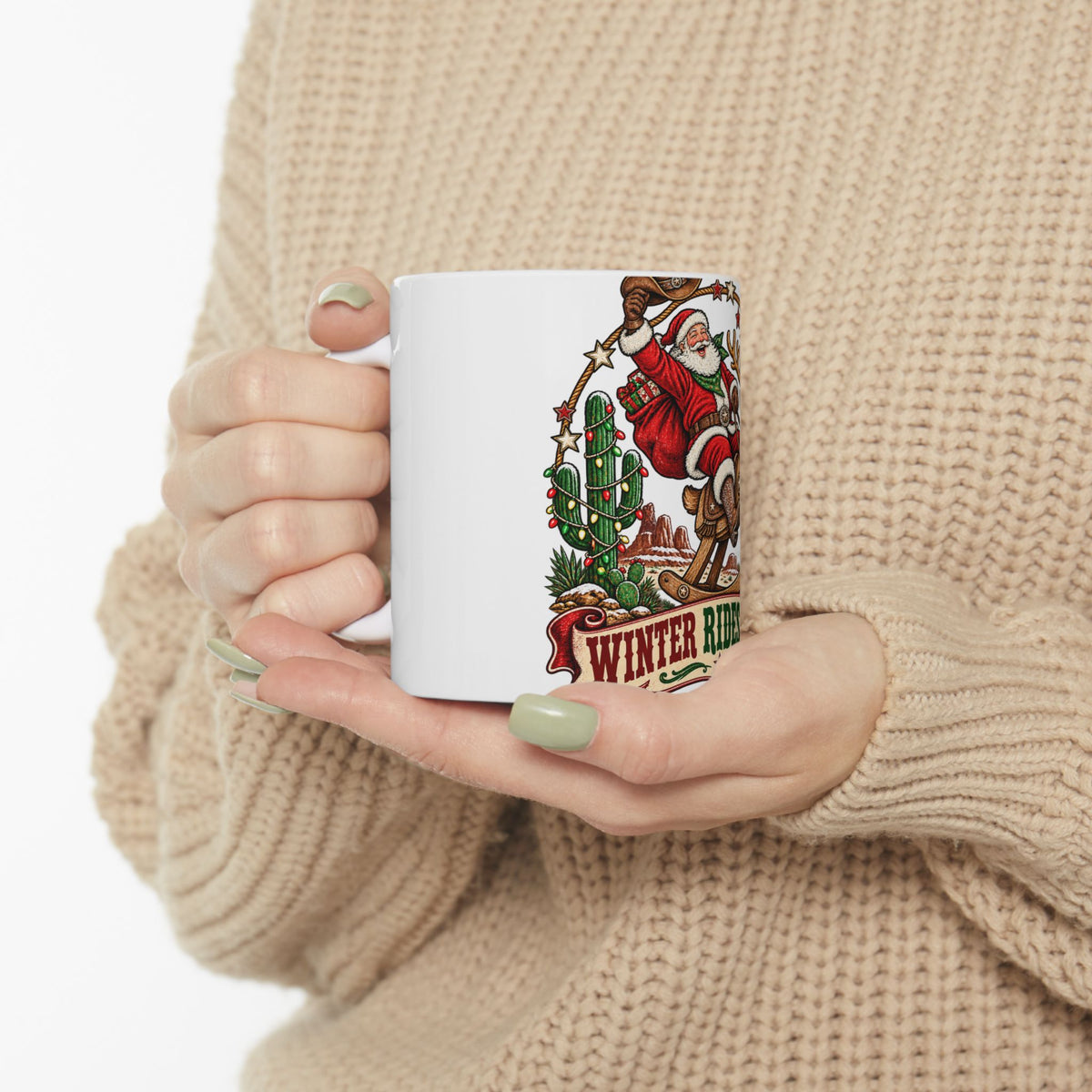 Santa on Rocking Reindeer Mug | Winter Rides West Christmas Coffee Cup