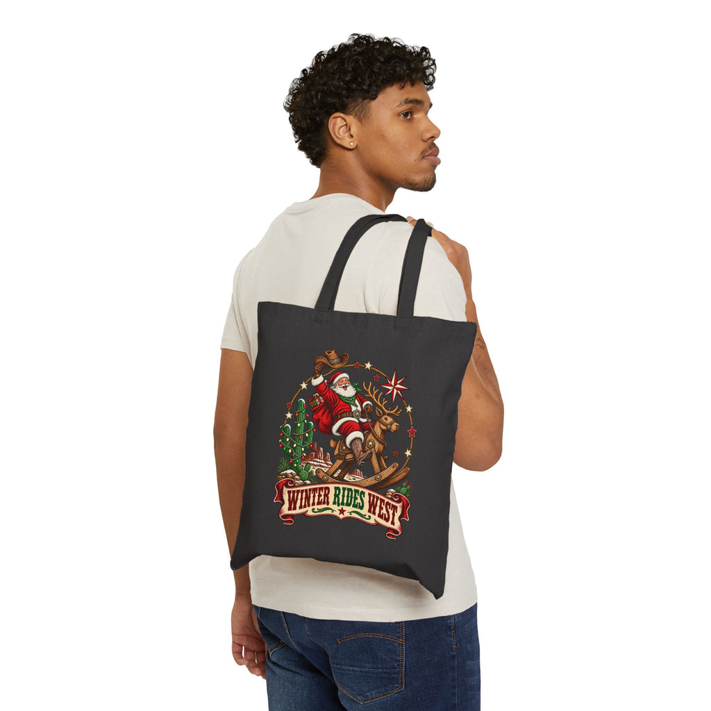 Western Santa Riding Reindeer tote | Vintage Christmas western holiday design