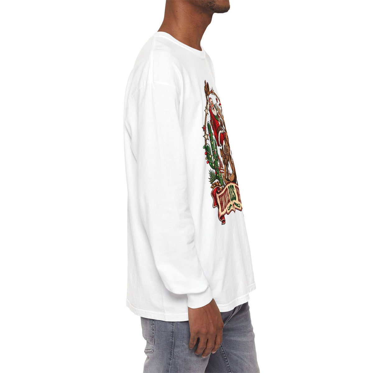Santa Riding Reindeer Winter Rides West Long Sleeve T-Shirt