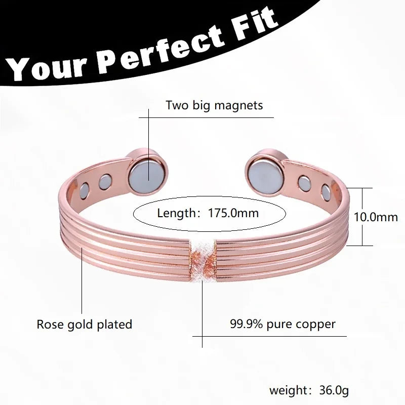 Rose Gold Copper Magnetic Cuff Bracelet