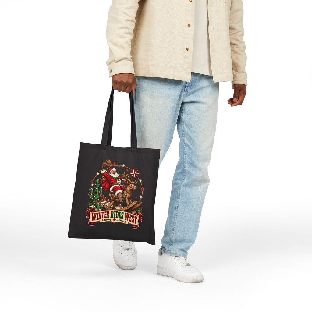 Western Santa Riding Reindeer tote | Vintage Christmas western holiday design