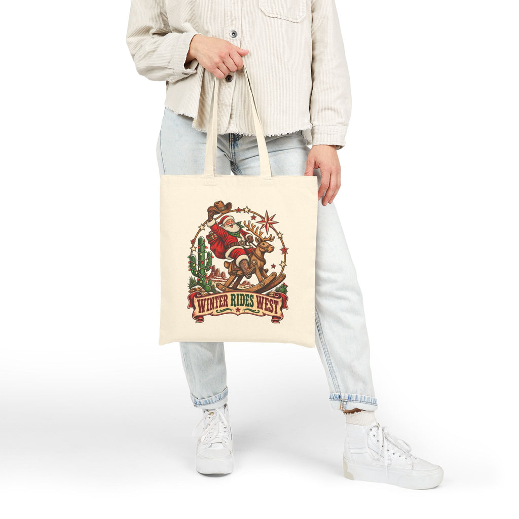 Western Santa Riding Reindeer tote | Vintage Christmas western holiday design