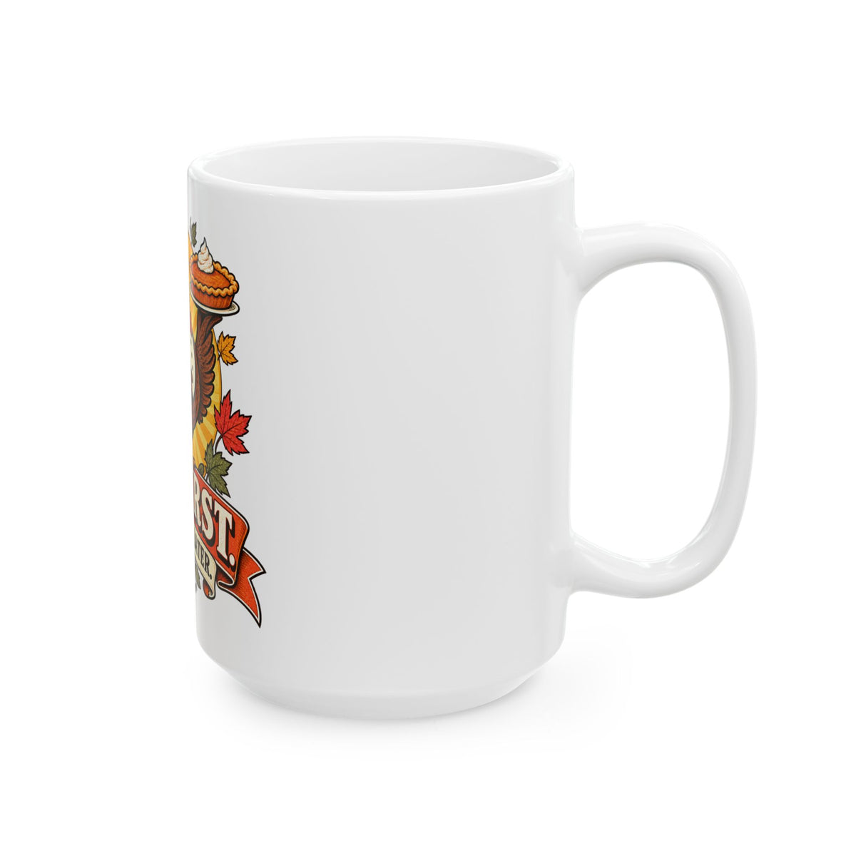 Thanksgiving Turkey Mug - "Pie First, Questions Later" Ceramic Coffee Cup
