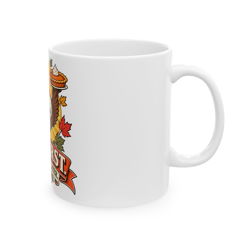 Thanksgiving Turkey Mug - "Pie First, Questions Later" Ceramic Coffee Cup