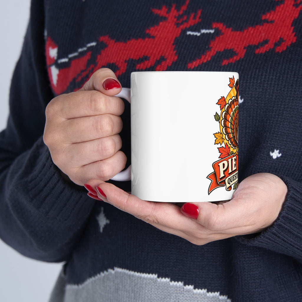 Thanksgiving Turkey Mug - "Pie First, Questions Later" Ceramic Coffee Cup