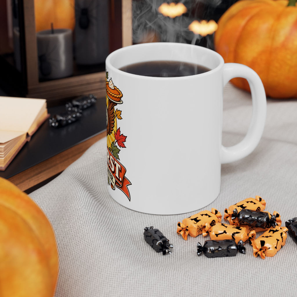 Thanksgiving Turkey Mug - "Pie First, Questions Later" Ceramic Coffee Cup