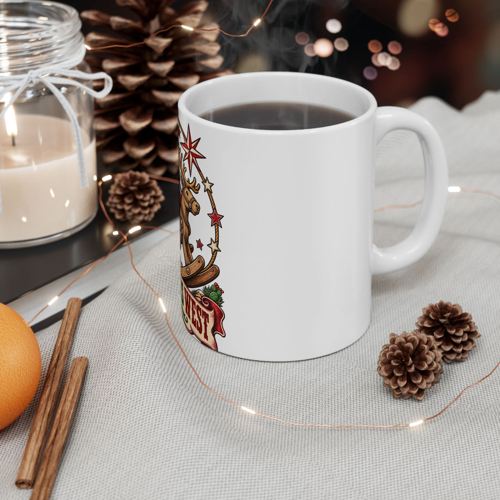 Santa on Rocking Reindeer Mug | Winter Rides West Christmas Coffee Cup