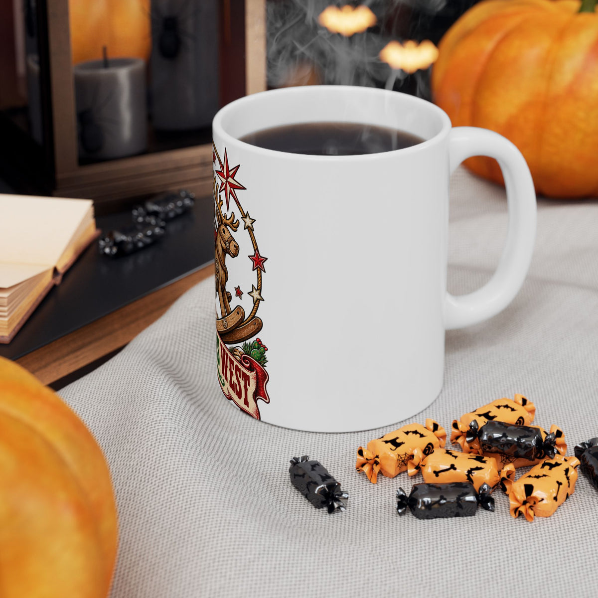 Santa on Rocking Reindeer Mug | Winter Rides West Christmas Coffee Cup