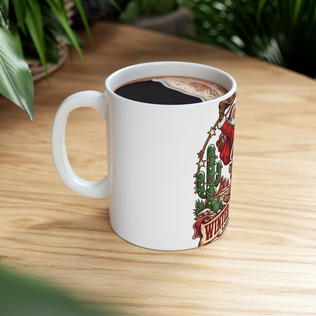 Santa on Rocking Reindeer Mug | Winter Rides West Christmas Coffee Cup