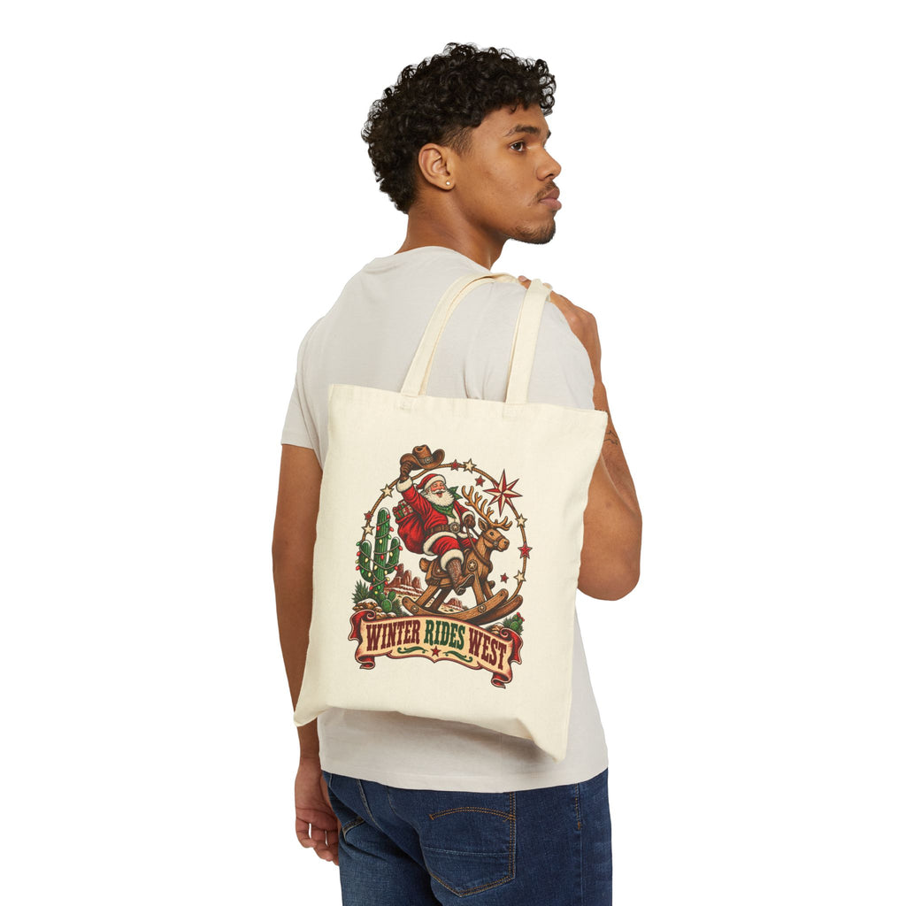 Western Santa Riding Reindeer tote | Vintage Christmas western holiday design