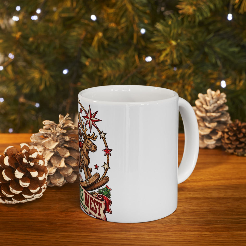 Santa on Rocking Reindeer Mug | Winter Rides West Christmas Coffee Cup