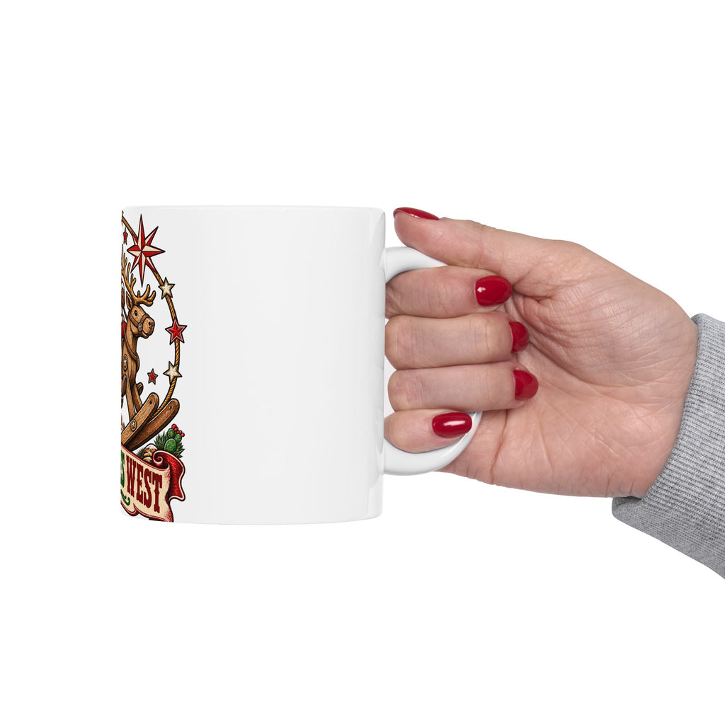 Santa on Rocking Reindeer Mug | Winter Rides West Christmas Coffee Cup