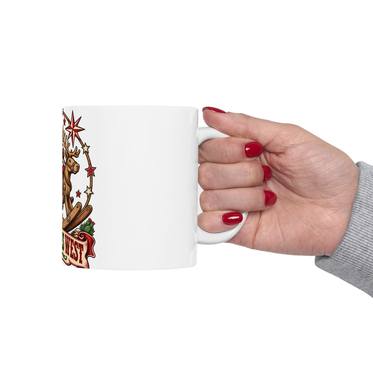 Santa on Rocking Reindeer Mug | Winter Rides West Christmas Coffee Cup