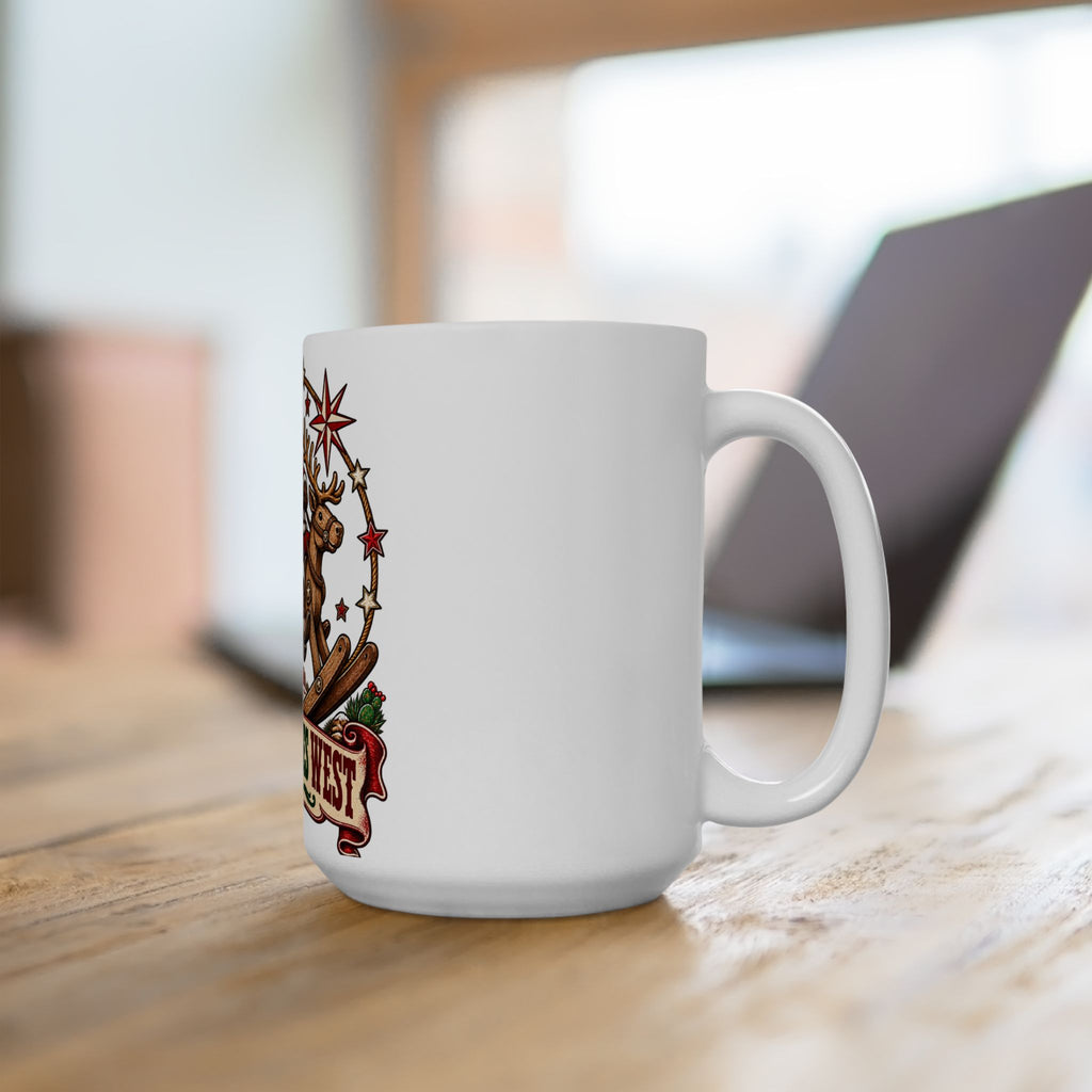 Santa on Rocking Reindeer Mug | Winter Rides West Christmas Coffee Cup