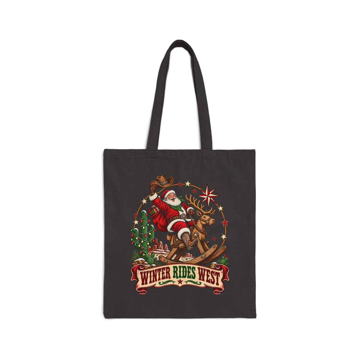 Western Santa Riding Reindeer tote | Vintage Christmas western holiday design