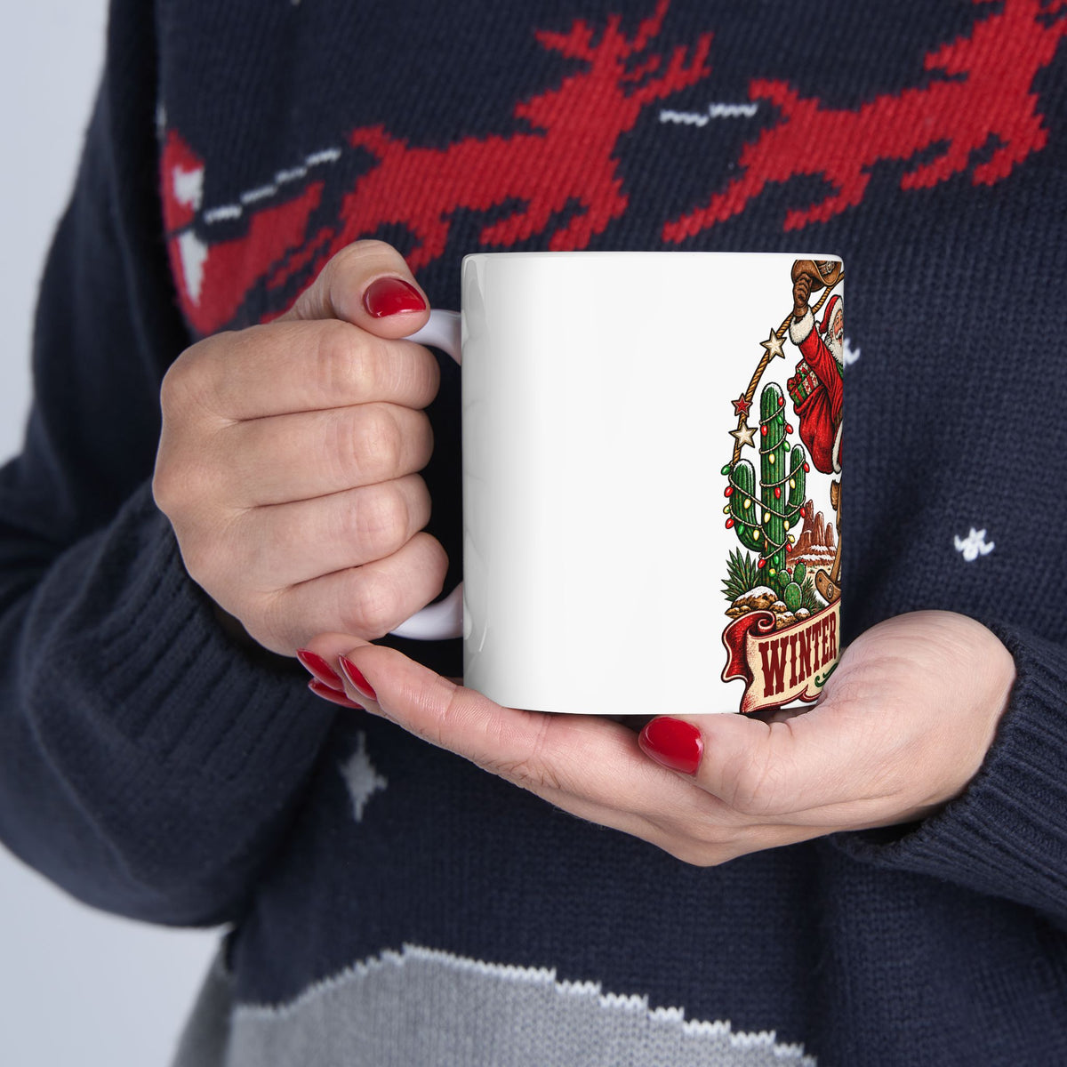 Santa on Rocking Reindeer Mug | Winter Rides West Christmas Coffee Cup