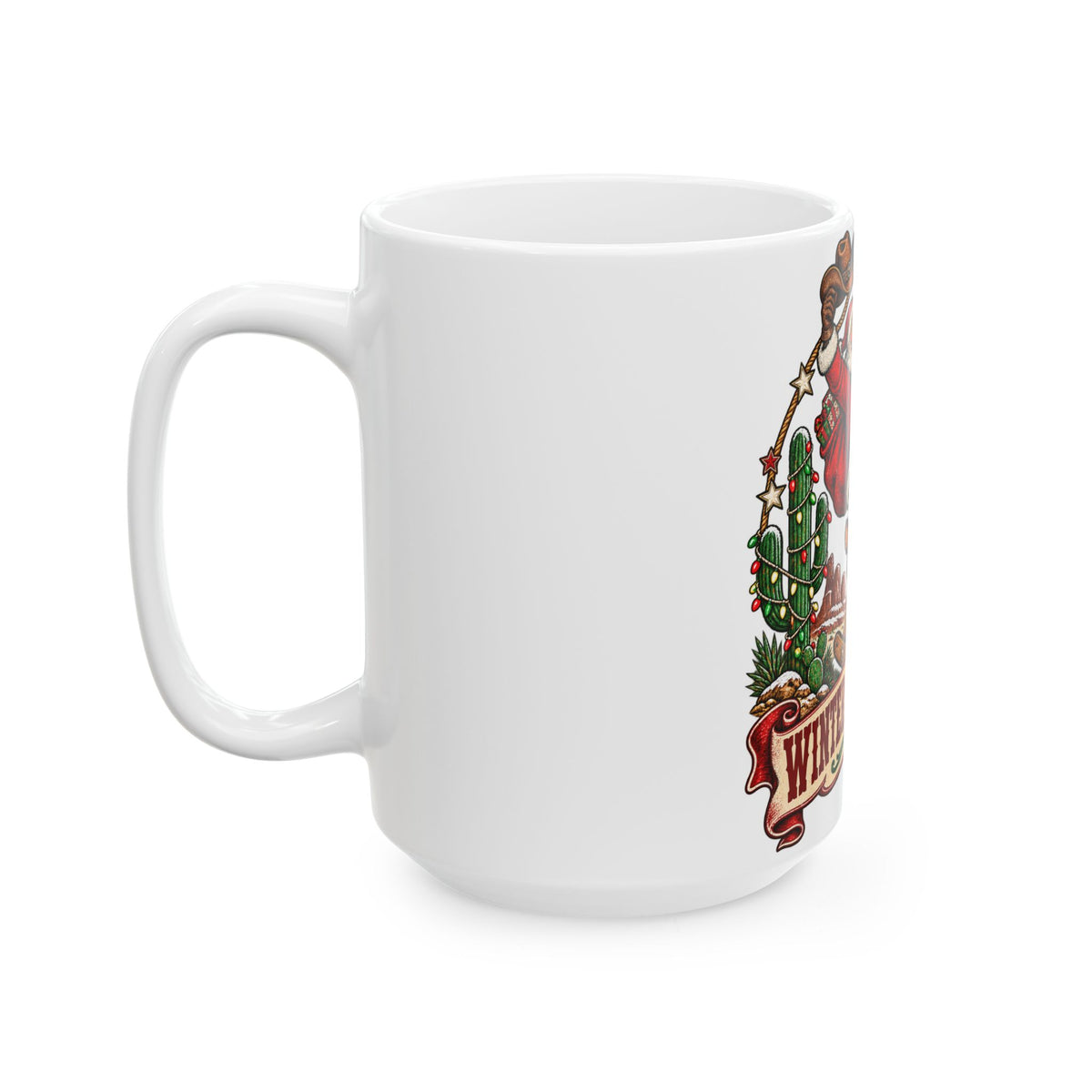 Santa on Rocking Reindeer Mug | Winter Rides West Christmas Coffee Cup