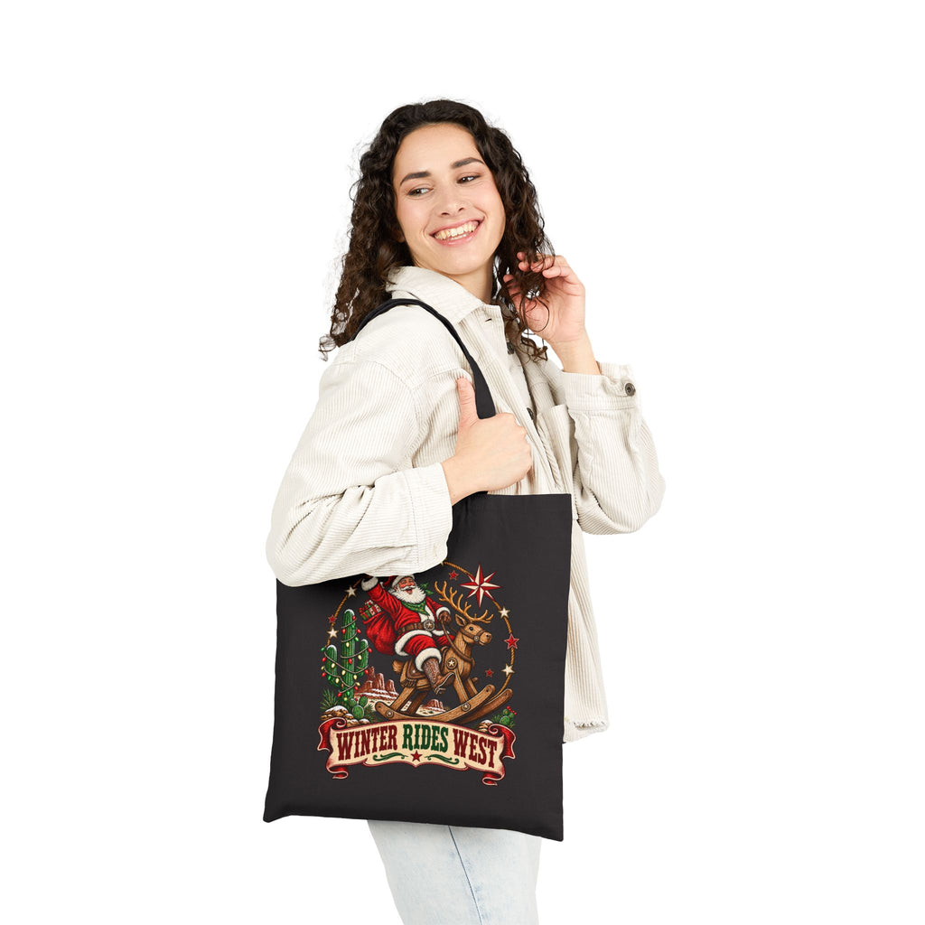 Western Santa Riding Reindeer tote | Vintage Christmas western holiday design